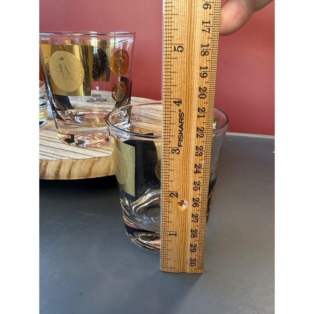 Cera Ambassador Gold Coin Ice Bucket and 4 Rocks Glasses MCM Barware Set - Picture 13 of 16